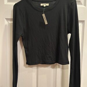 Madewell Black Long Sleeve Crop Top Large NWT Fine Ribbed